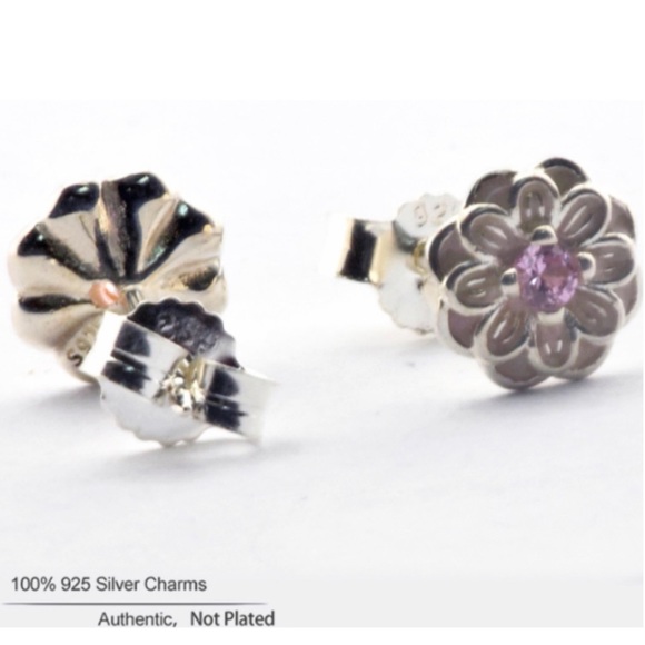 Sterling Sliver Floral Crystal Dahlia Earrings - Picture 2 of 8